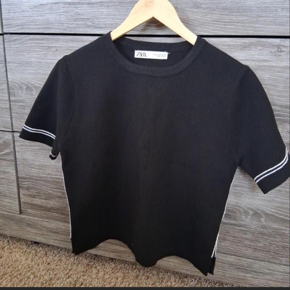 Zara Black Tee with White Accents